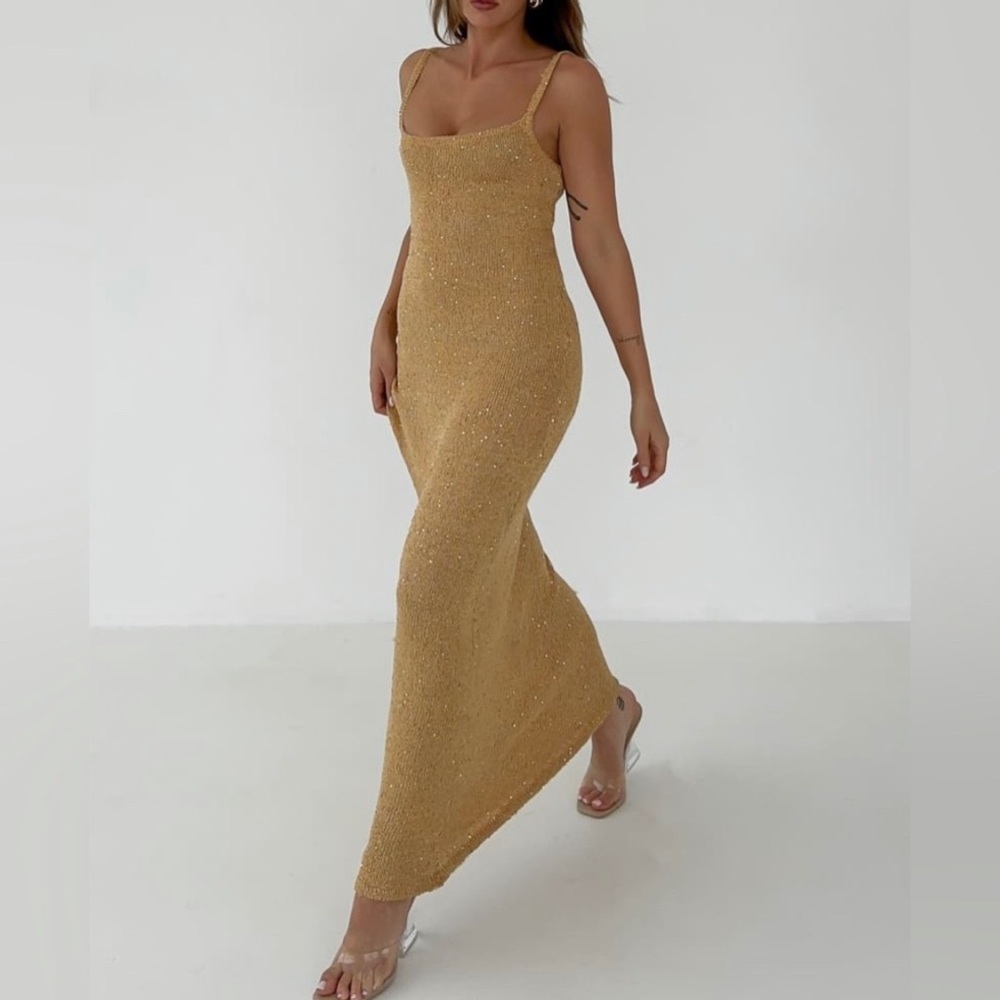 Rumored | Palm Beach Maxi Dress | Gold Sequin